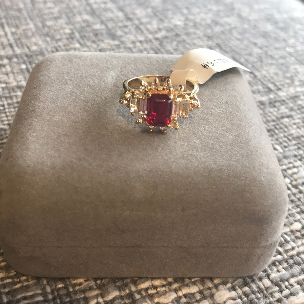 Faux garnet and CZ ring